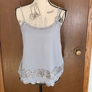 Blue sequin split-back tank